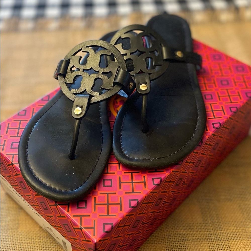 Tory Burch Miller Sandals, Black Leather